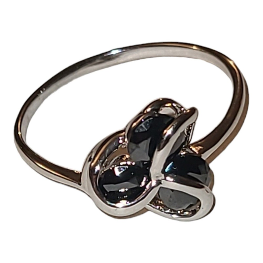 Silver Tone Black Crystal Rhinestone Cocktail Ring Size 9